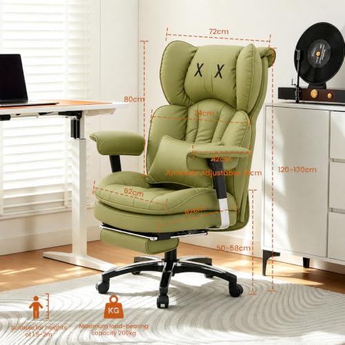 Efomao Bürostuhl, Ergonomischer Großer PU-Leder Chefsessel mit X-Stickerei, Lendenkissen, Fußstütze und Drehfunktion… – Ansicht 3