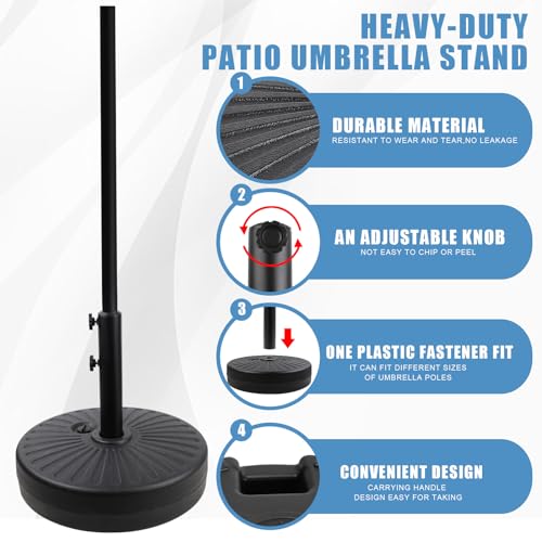 Gzdisbek Heavy Duty Umbrella Round Base Stand with Steel Umbrella Holder, Water or Sand Fillable for Outdoor, Patio, Market, Lawn, Garden, 50lbs Weight Capacity, 20inch (Black) - Thumbnail 4