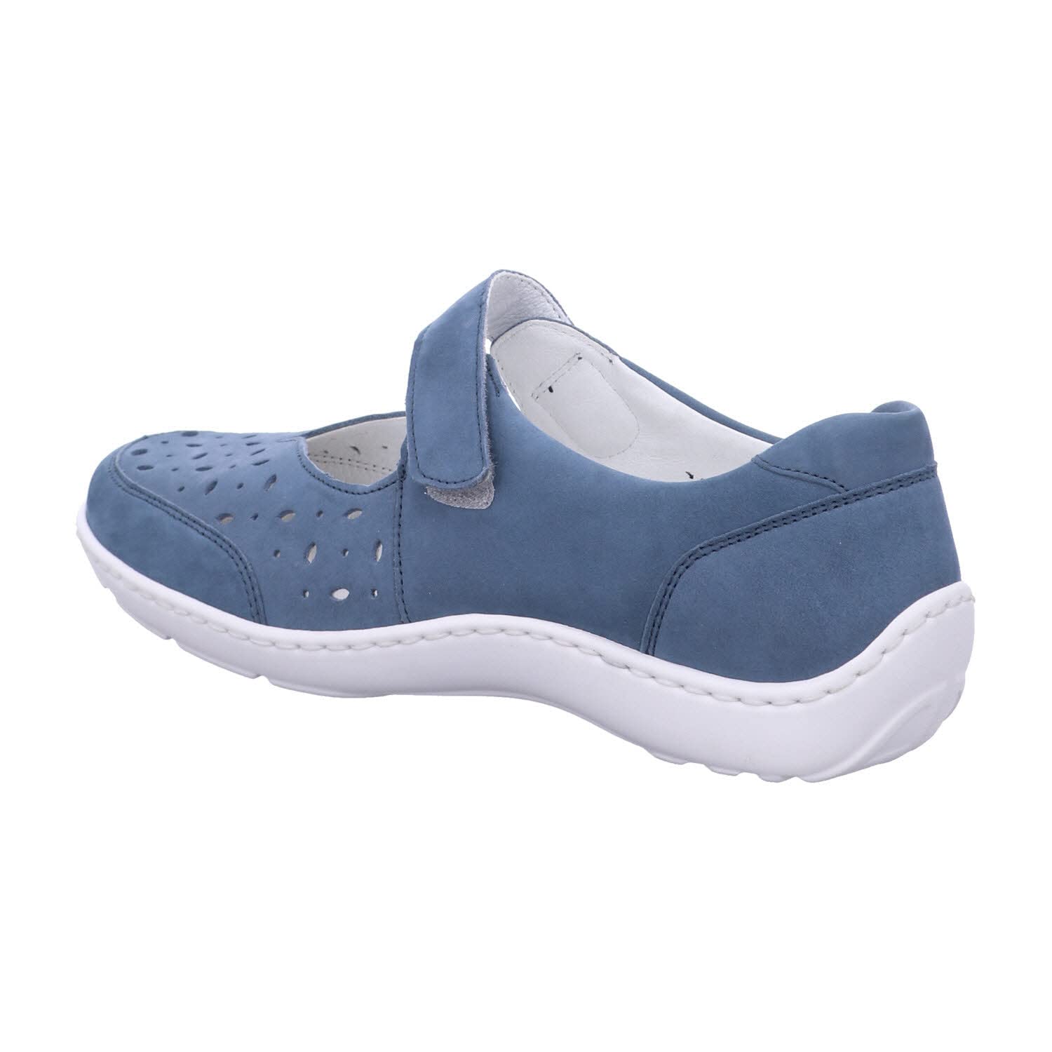 Waldläufer 496325 191 263 Denim Nubuck Leather Womens Wide Fit Mary Jane Shoes