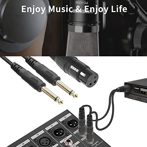 QIANRENON XLR Female to Dual TS 1/4 Stereo Splitter Cable 3-Pin XLR to Dual 6.35mm mono Y Splitter Conversion Extension Audio Cable,For Microphone Guitars Amplifier Mixer,1m/3.2ft