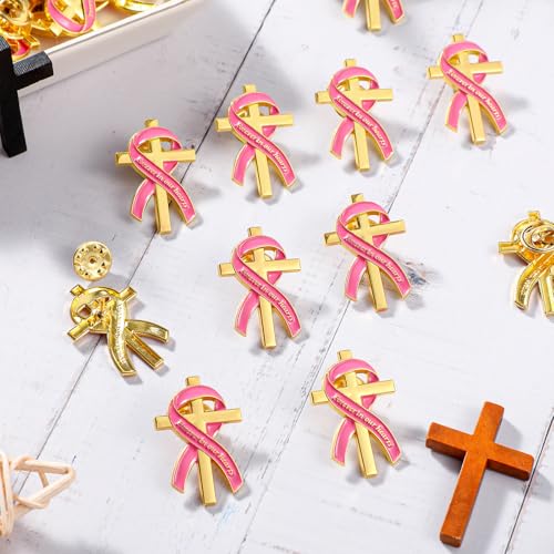 Image of Misdary Funeral Favors for Guests Funeral Memorial Pin Cross Ribbons Forever in Our Hearts Lapel Brooch Pin for Religious Christian Celebration of Life Mourning Remembrance Day