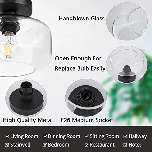 Tehenoo Industrial Ceiling Light Fixture,Clear Glass Shade, Semi Flush Mount Ceiling Light For Hallway, Entryway, Cafe, Bar, Corridor, Porch,Passway #TOP4