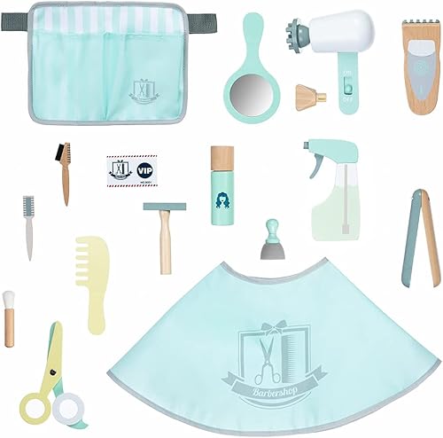 umu Juego de peluquería para niños, juego de juguetes de maquillaje de madera, juguetes de peinado para niñas, kit de afeitado para niños, juego de