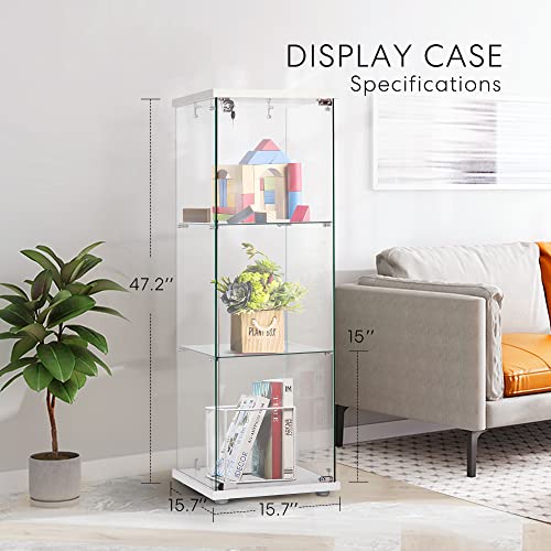 Vivohome 3 Layers 15.7''W X 15.7''D X 47.2''H Glass Countertop Display Showcase Cabinet Bookcase With Lock, 5Mm Tempered Glass 25Mm Mdf Base #TOP5
