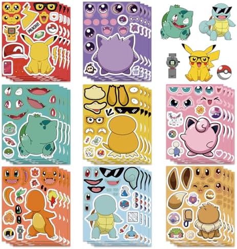 Cute Cartoon Charaters Stickers 24 Sheets Sticker Cute Cartoon Charaters Make Your Own Sticker,Kawaii Make a Face Stickers Party Favors Activities Christmas Gifts(PKM24) image 3