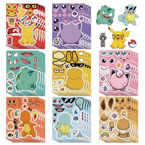 24Sheets Make-a-face Cartoon Kawaii Pet Sticker for Teens Make Your Own Mixed & Matched with 8 Designed Characters Sticker for Birthday Party Supplies Favors Make Your Own Pet Stickers