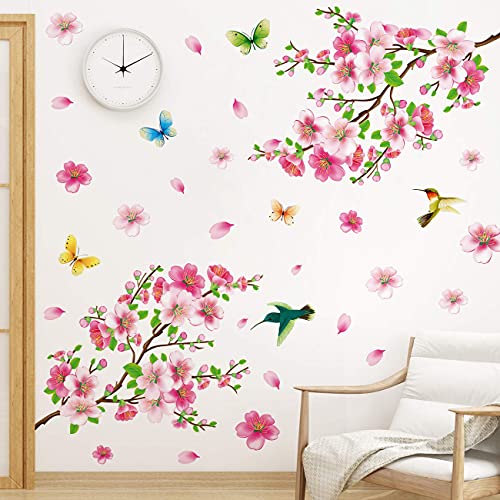 Livegallery Pink Cherry Blossom Tree With Butterfly Vinyl Art Wall Decal Pink Cherry Blossom Tree Wall Decal, Flower Floral Wall Sticker With Butterfly, Vinyl Art Wall Decal, Wall Decal Mural #TOP2