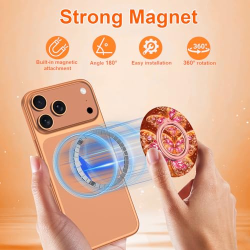 Image of Magnetic Phone Ring Holder for MagSafe Grip,[Super Magnet],Stylish 360 Rotation Cell Phone Grip Stand Finger Ring Kickstand for iPhone 17 16 15 14 Pro Max,iPad and Smartphones,Light