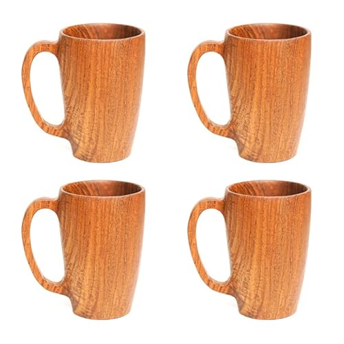 Rainforest Bowls Set mit 4 Javanische Teakholz-Kaffeetassen - 300 ml - ideal für den täglichen Gebrauch, heiße und kalte Getränke, Premium-Holzbecher, handgefertigt von indonesischen Kunsthandwerkern Cover