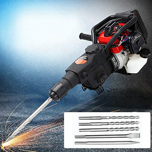 Gasoline Jack Hammer - 2 Stroke Jack Hammer, 1800W Concrete Gas Breaker Drill, 3in1 Gas Demolition Jack Hammer & Drill Chisel Concrete Breaker Bit Tool Set