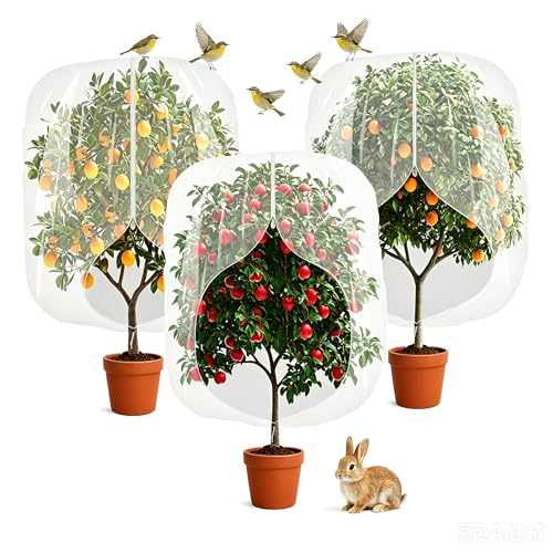 3pcs Fruit Tree Netting with Zipper and Drawstring 2.62 * 3.28 Ft Bird Garden Netting for Garden Protection Cover for Blueberry Tomato Strawberry and Plants Protection from Insect Squirrels Birds