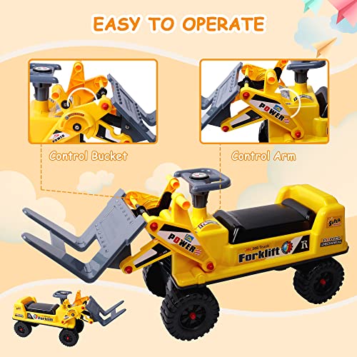 COLOR TREE Ride-on Forklift Construction Truck Toy Tractors for Children,Sound, Lifting, Loading and Unloading, Sliding Function