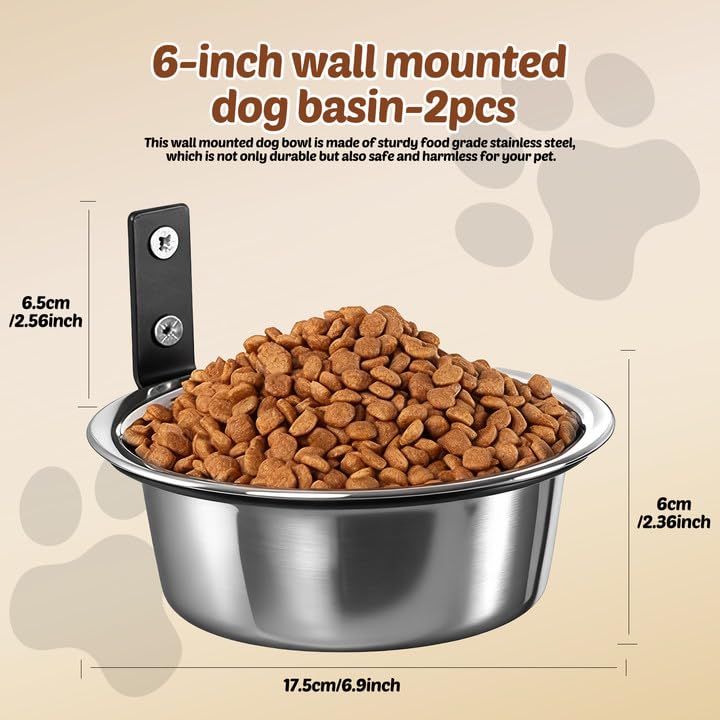 GOEDCH Hundenapf Wandmontage: 2 Stück Abnehmbar Edelstahl Futternapf für Hund, Faltbar Hängende Hundeschüssel Wandmontage, Erhöhter Hundenapf, für Haustierwandmontage Haustier, Katze (17.5 × 6cm)