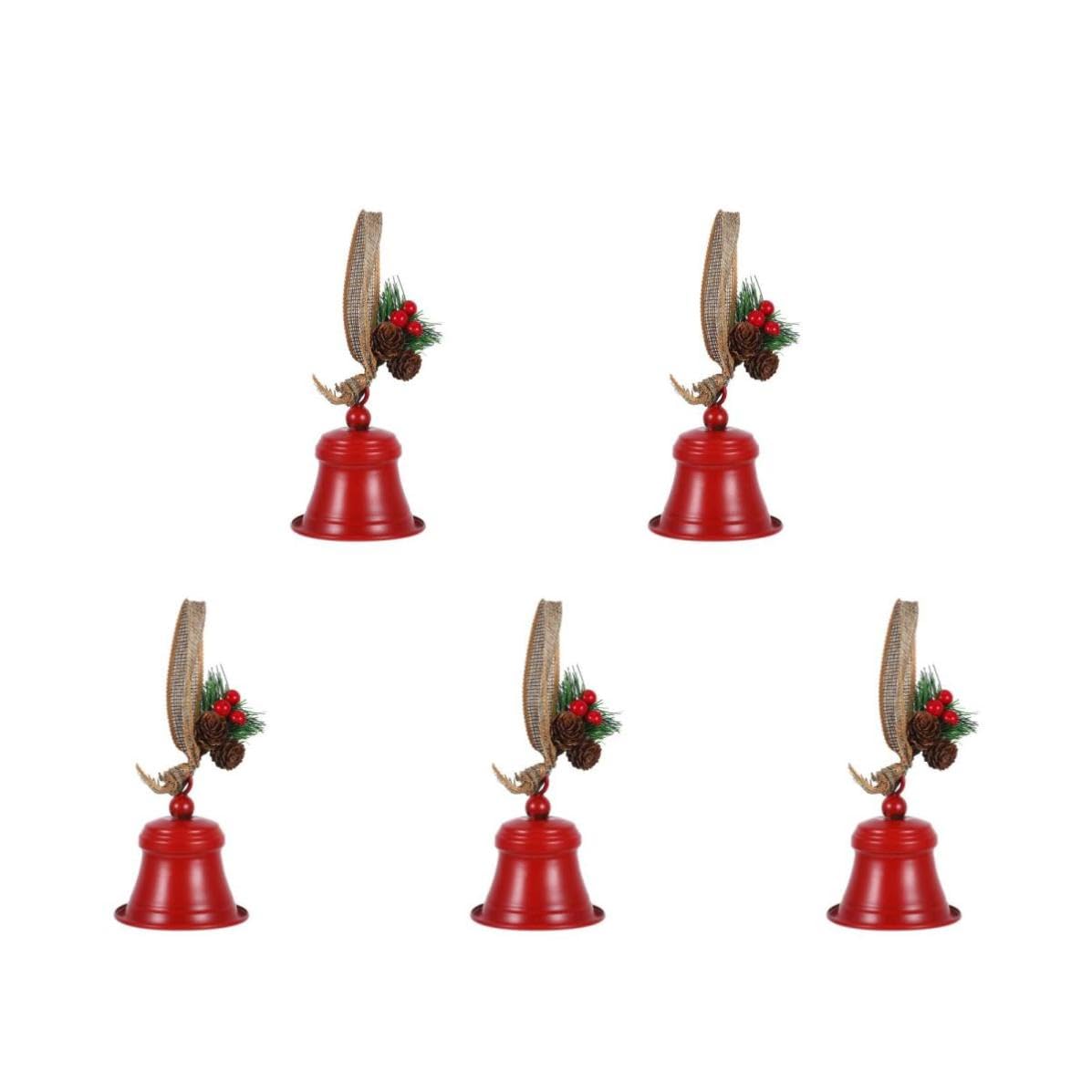 TOYANDONA 5 Piezas Campana Navideña de Hierro Roja para Puerta y Árbol,