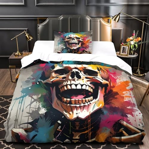 Funda nórdica de calavera doodle 135x200cm con 2 piezas de microfibra para cama juvenil 4