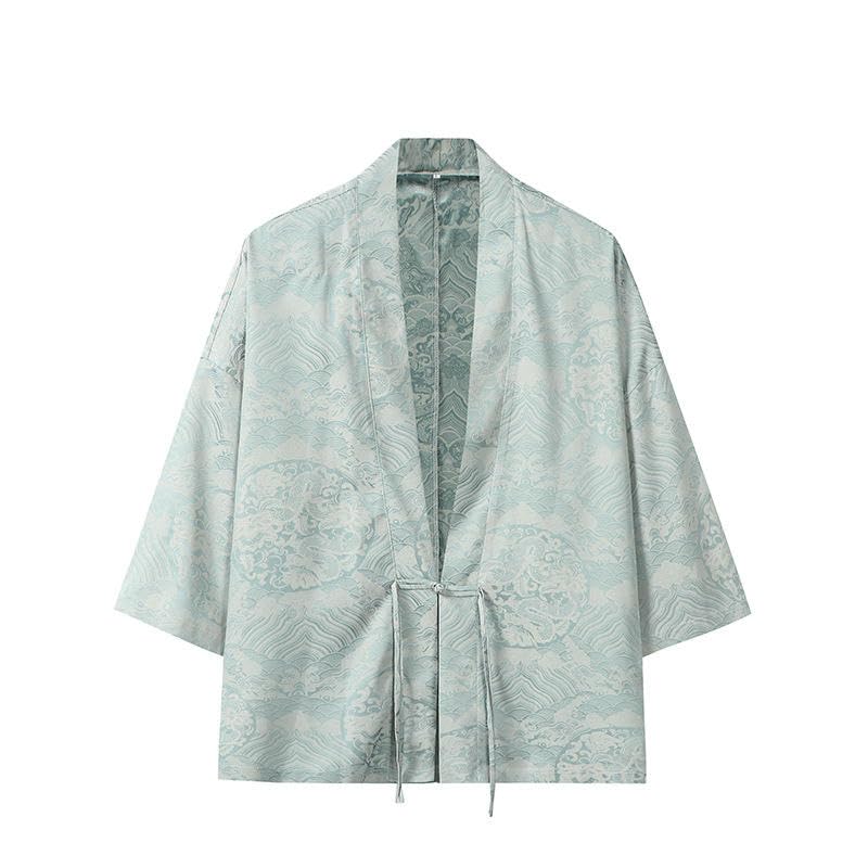 Camisa de seda de hielo para hombre con cárdigan transpirable y estampado de dragón estilo chino 2