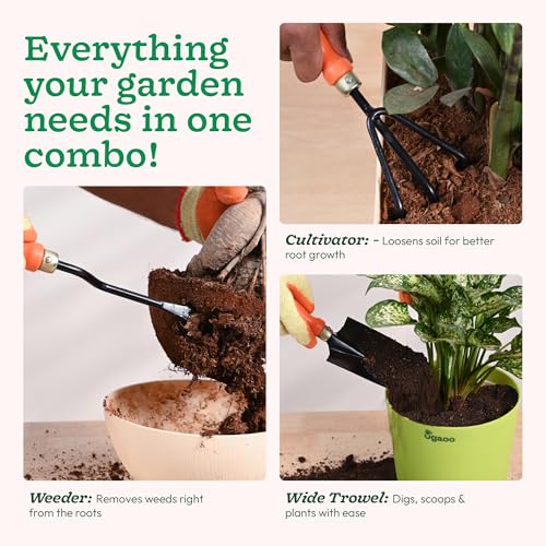 Image of UGAOO Gardening Tools Kit for Home Garden - 3 Pcs Garden Tools Set with Wide Trowel, Cultivator, Weeder | Heavy Duty Planting Tools & Garden Accessories for Home Gardening