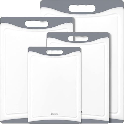 Tablas de cortar extra grandes, tablas de cortar de plástico para cocina (juego de 4) tabla de cortar para lavavajillas con ranuras para jugos, asas