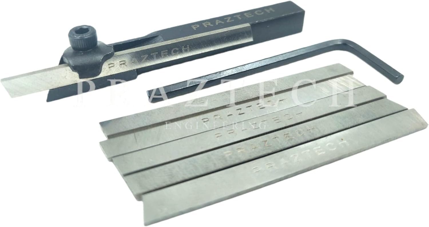 Mini Lathe Parting Cut Off Tool Holder - 8MM Shank + 6X M2 HSS Blade + Allen Key
