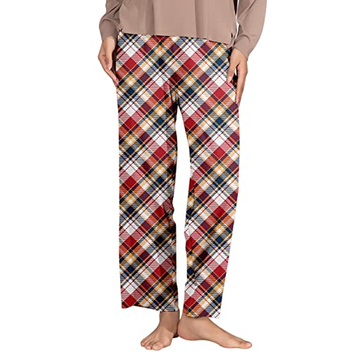 Calça feminina clássica xadrez cintura elástica bolsos laterais calças casuais para casa calças curt