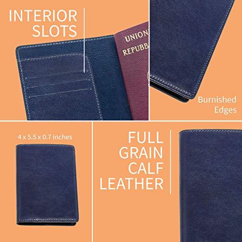 Maruse Italian Leather Passport Cover For Men And Women, Handmade In Italy, Navy Blue #TOP2