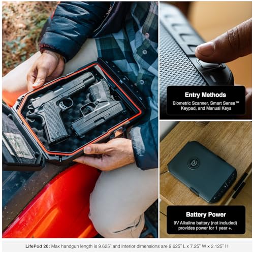 VAULTEK LifePod 20 Full-Size Biometric Lockable Weatherproof Case with Built-in Lock, Steel Security Cable, & TSA Handgun Case or Car Safe, Portable Travel Pistol Safe/Covert Black/Biometric