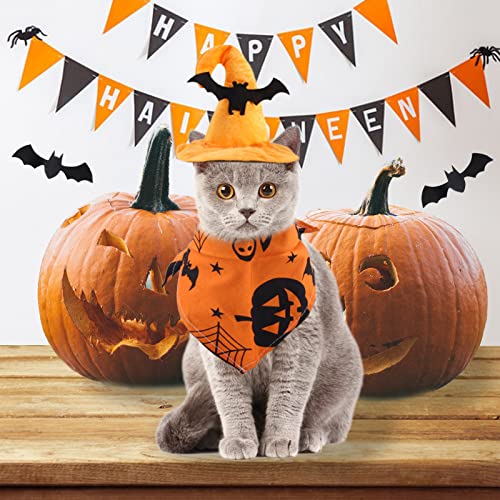Hrttsy Dog Halloween Costumes Halloween Cute Funny Bat Dog Wizard Hat And Pumpkin Dog Bandana Set Halloween Puppy Cat Costume Pet Costumes For Small Medium Dogs Cats Apparel Party Dress Up Accessories #TOP2