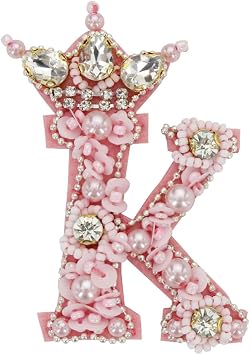 Pink Crown Letter Patches Beaded Sequin Alphabet Patches Rhinestones Letter Applique Sew on Badges 1 Piece K