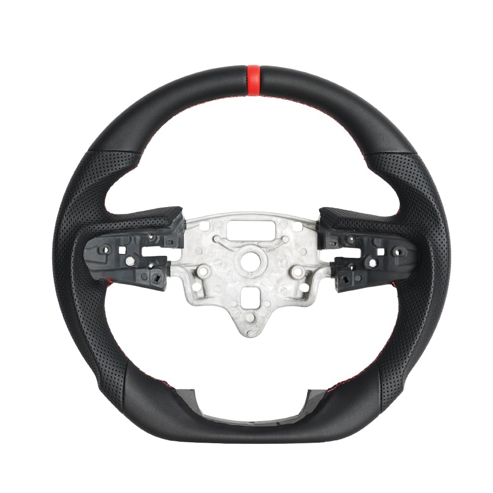 JIANGGAI Full Leather Steering Wheel, D-Shaped Flat Bottom Perforated Leather Grip Steering Wheel Fit for GMC Sierra 1500/2500 / 3500 / Yukon (XL) 2020+ Not Paddle Version