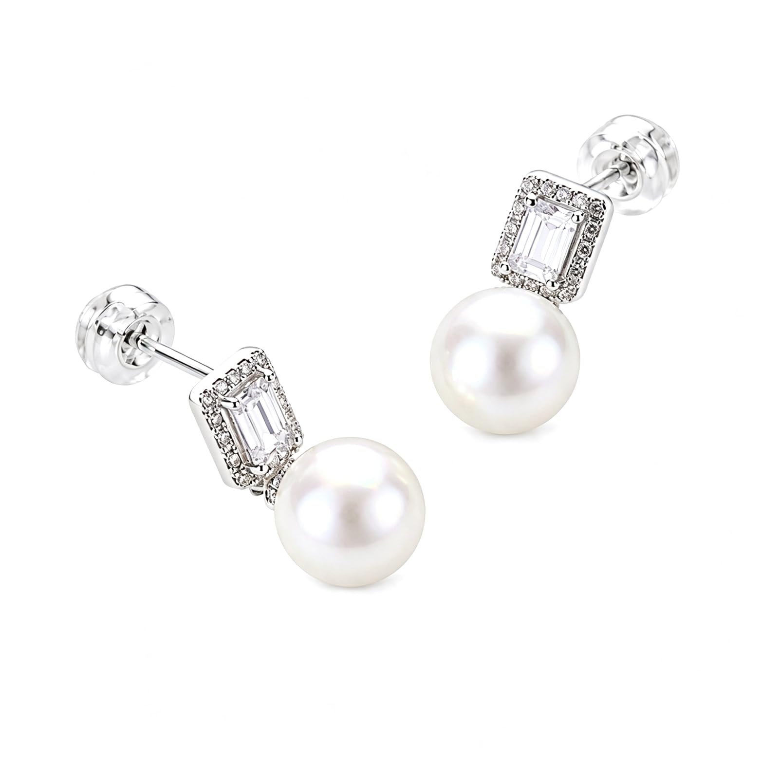 AAA+ Freshwater Pearl Stud Earrings, Diamond Design for Elegance