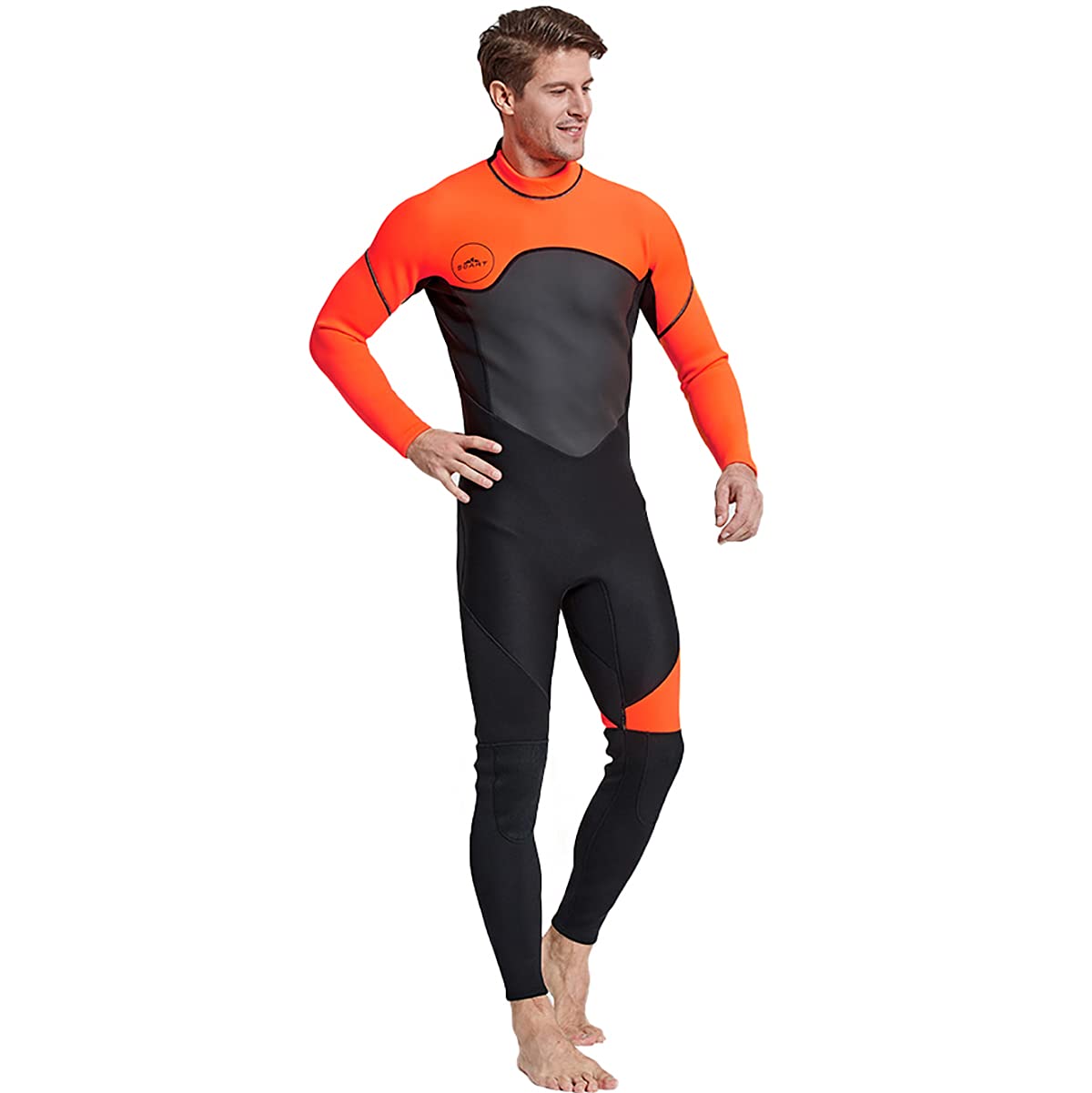 Full Body Wetsuit Men 3mm Neoprene Diving Suit UV Protection Long Sleeve One Piece Swimwear for Snorkeling Surfing Diving Kayaking Jet Skiing,Orange,3X Large
