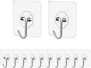 Pubiao (12 Pack) Adhesive Hooks Transparent Plastic Strong Stick Wall Hooks for Kitchen Bathroom Clothes Office Ceiling Hanger