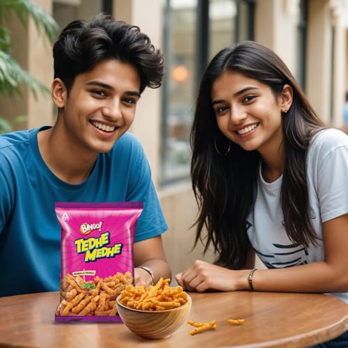 ITC Bingo Tedhe Medhe Masala Tadka, 90g, Spindle Shaped Crunchy Snack with Indian Masala Flavour Perfect for Snacking