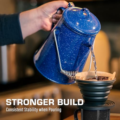 Image of COLETTI Classic Camping Kettle 60 oz - Tea and Camp Kettle, NO Aluminum or Plastic, Ideal for Boiling Water [Blue Enamel]