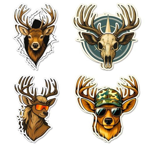 Deer Hunting Stickers Pack – 8PCS Buck Skull Antler Vinyl Decals for Water Bottles, Trucks, Laptops – Gifts for Hunters, Outdoorsmen, Men Who Hunt – Cool Deer Hunting Accessories