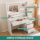 YITAHOME Dressing Table, Makeup Desk, Vanity Desk with Mirror and 5 Drawers, Makeup Vanity for Dressing Area/Bedroom, Dressing Table with LED Lights & Power Hub & Glass Tabletop, White, 100x40x140 cm - Image 2