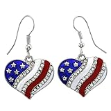 Heart Red White Blue American USA Flag Star Dangle Earrings 4th of July Independence Day Gift