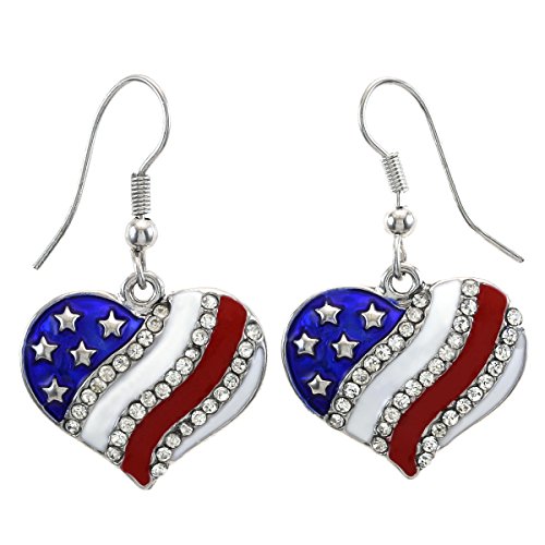 Heart Red White Blue American USA Flag Star Dangle Earrings 4th of July Independence Day Gift
