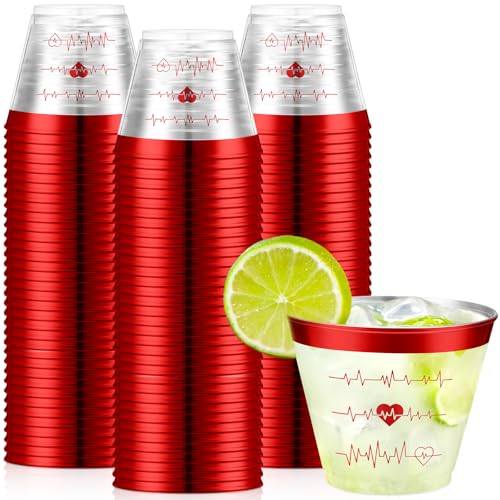 Funnymoom Red 24 Pcs 9oz Plastic Cups, Rimmed Plastic Cup Disposable