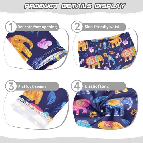 KLL Colorful Elephants Decorated Mandala Toddler Girls' Cotton Leggings Comfortable High Waisted Activewear Running3