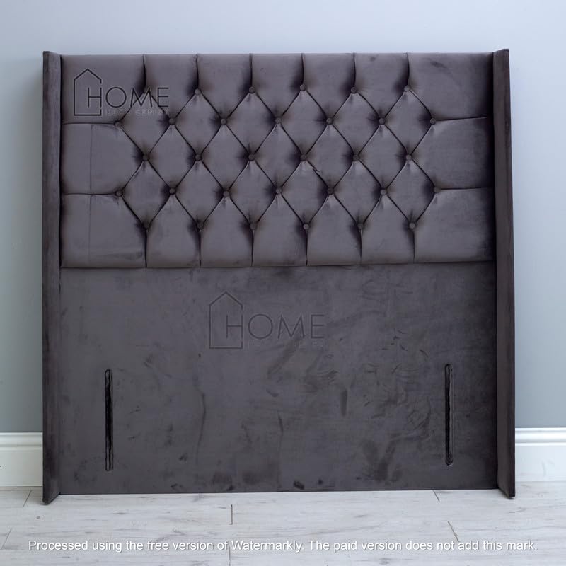 CROWNBEDSUK Chesterfield Matching Buttons Wing Floor Standing 54 Inches high Plush Velvet Divan Bed Headboard |Headboard| Divan bed| Plush Velvet |Thick Padding