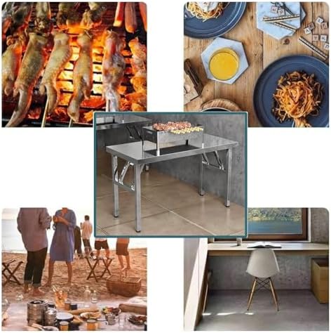 Portable Stainless Steel Folding Table - Rust-Resistant, Ideal for Kitchen Prep, Outdoor Use, Dining, and Storage Solutions - Lightweight, Easy to Store, Versatile Utility Table