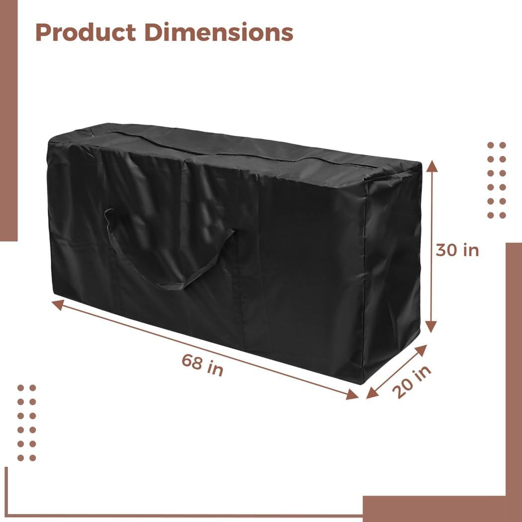 Foldable Waterproof Outdoor Cushion Storage Bag With Zipper, 68 Inch Patio Organizer For Tent And Furniture, Dust Cover With Handles