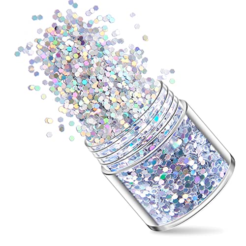 5 Boxes Holographic Nail Glitters Silver Nail Glitter Sequins Nail Art Supplies Powders 3D Laser Acrylic Nails Powder Dust Sequins for Nail Art Decoration Sparkles Glitters Manicure Arts Makeup Crafts