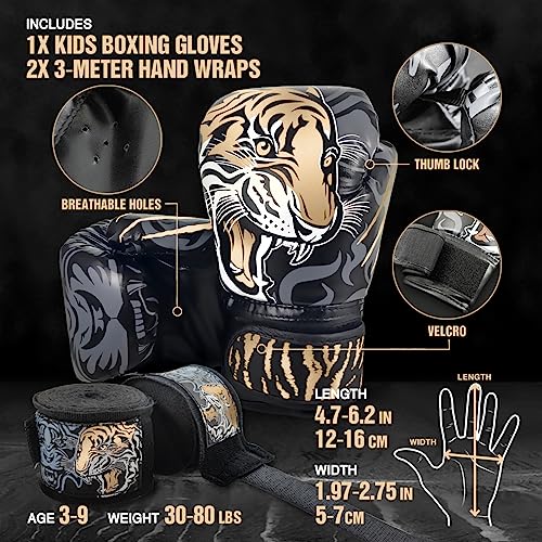Ragecamel Boxing Gloves For Kids With Handwraps, Kids Boxing Gloves For 3-8 Years Girls And Boys, Kids Boxing Set, Training Boxing Gloves, Punching Gloves (Gold) #TOP5