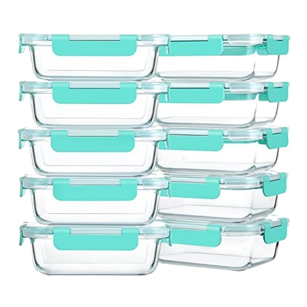 Hgniang 10-Pack, 22 Oz Glass Meal Prep Containers, Food Storage With Lids, Lunch, Microwave, Oven, Freezer