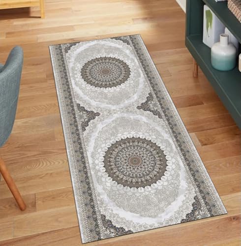 Alfombra de pasillo gris vintage antideslizante lavable de 100x100 cm para el dormitorio de casa 2