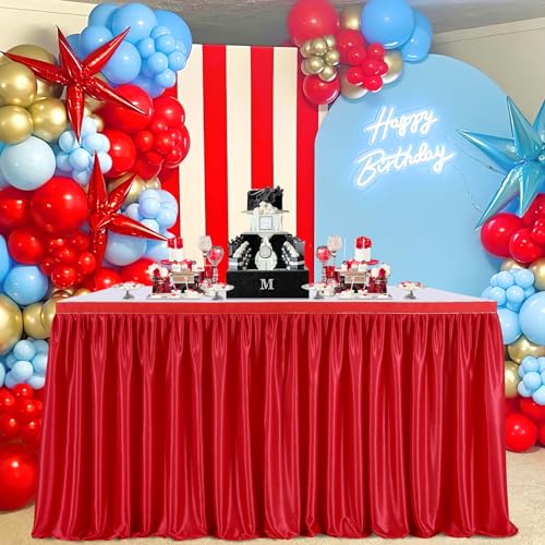 QueenDream Red Table Skirts for Rectangle Tables Polyester Table Cloth Cover for Christmas Princess Baby Shower Wedding Rectangle or Round Table Decorations by QueenDream - Image 2