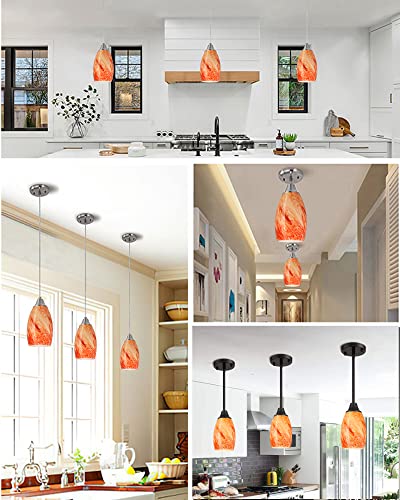 Image of Hand Blown Art Glass Lamp Shade for Light Replacement Oval Glass Light cover Shade Height 7.5inch,Fitter 1.65inch,Max Diameter 4.7inch for mini pendant ceiling light fixture (Amber Red)