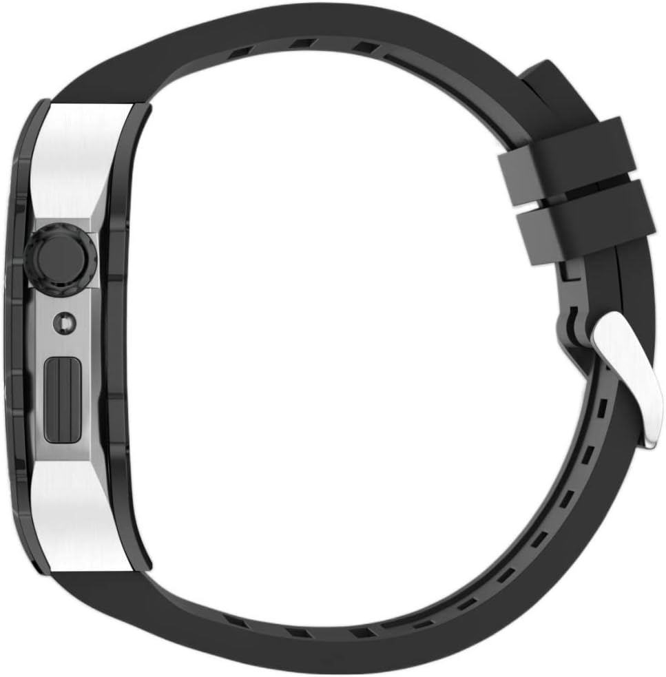 New 45mm Luxury Metal Case Silicone Strap for Apple Watch Band Mod Kit 44mm Modification Set for IWatch Series 8 7 SE 6 5 4 Strap image 3